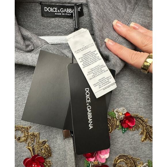 NWT Dolce & Gabbana Embellished Floral Logo Hoodie Gray Women US M - Picture 7 of 16